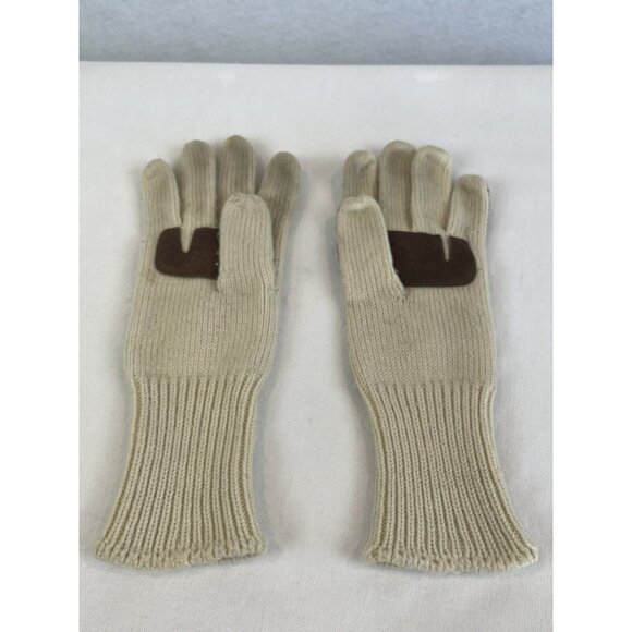 Vintage Suede And Knit Gloves Mittens Beige Cream Brown - Picture 5 of 10